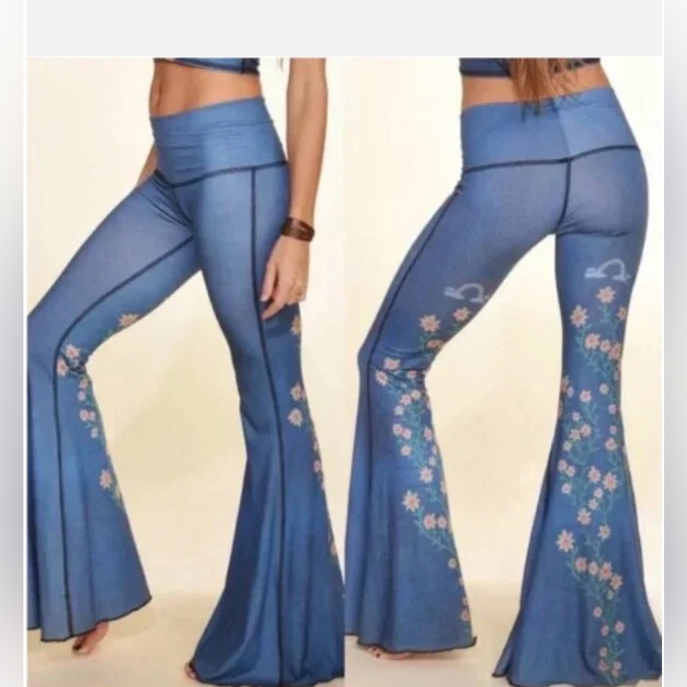 teeki Blue Floral Flared Yoga Pants